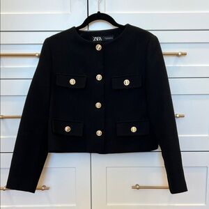 Zara Women's Black Blazer with Gold Buttons